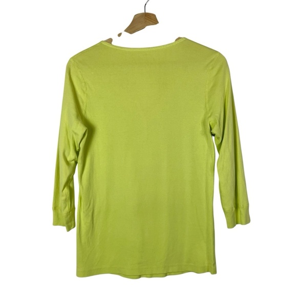 Boutique Three Dots Lime Green 3/4 Sleeve Henley Top S - Picture 2 of 4